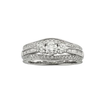 1 Ct. T.w. Certified Diamond 14k White Gold Vintage-style 3-stone Contour Bridal Ring