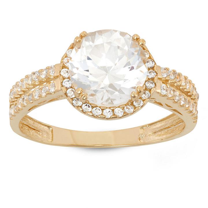 Womens Sapphire White 10k Gold Round Cocktail Ring