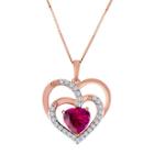 Lab-created Ruby And White Sapphire Triple-heart Pendant Necklace