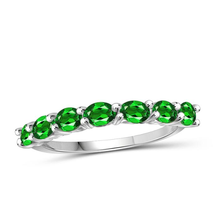 Womens Color Enhanced Green Chrome Diopside Sterling Silver Side Stone Ring