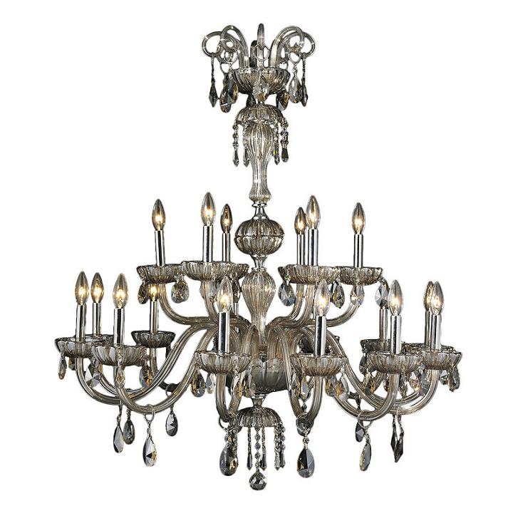 Carnivale Collection 18 Light Chrome Finish And Golden Teak Crystal Chandelier Two 2 Tier 36 D X 39 H Large