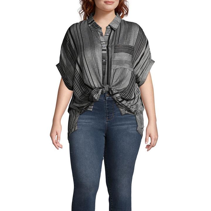 A.n.a Short Sleeve Tie Front Shirt - Plus