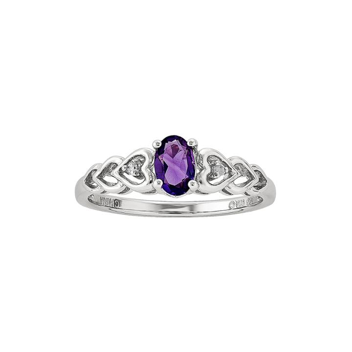 Womens Diamond Accent Purple Amethyst Sterling Silver Delicate Ring