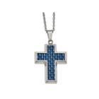 Mens Stainless Steel Blue Carbon Fiber Cross Pendant