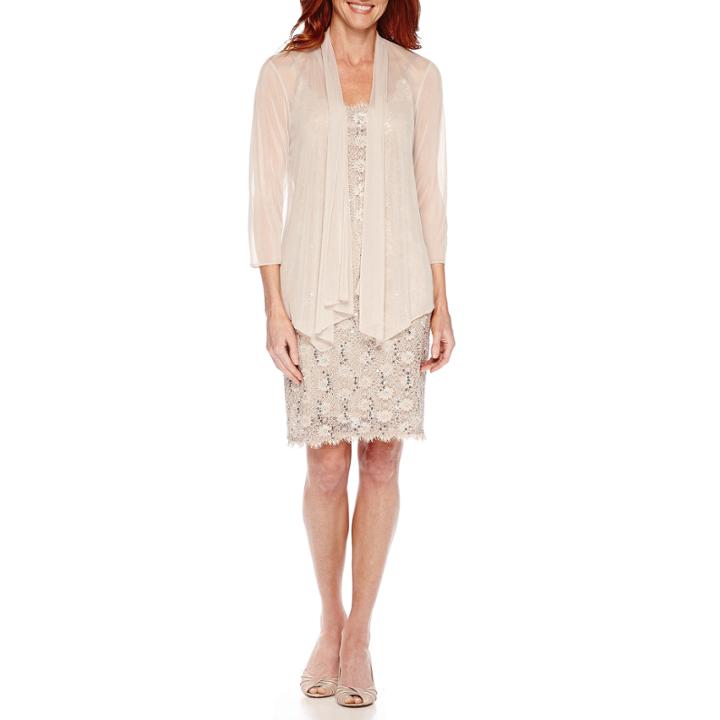 Blu Sage Lace Sheath W/sheer Jacket Dress