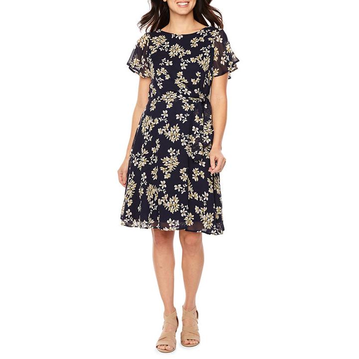 R & K Originals Short Sleeve Floral A-line Dress