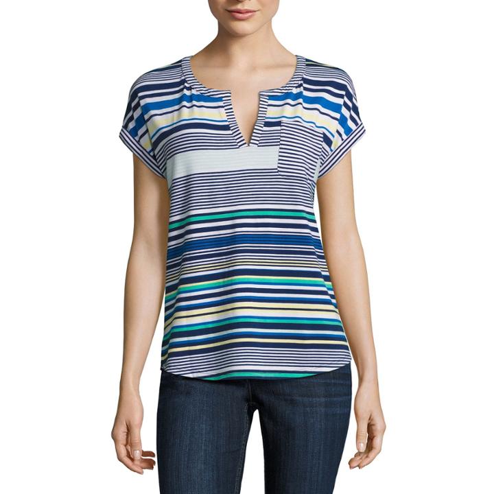 Liz Claiborne Short Sleeve Split Crew Neck T-shirt-womens