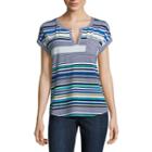 Liz Claiborne Short Sleeve Split Crew Neck T-shirt-womens