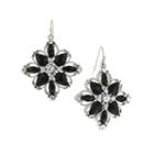 1928 Jewelry Silver-tone Black Stone And Crystal Flower Drop Earrings