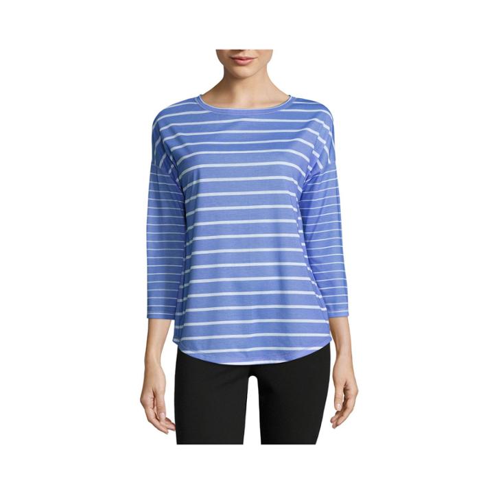 Made For Life Long Sleeve Crew Neck Stripe T-shirt-womens Petites