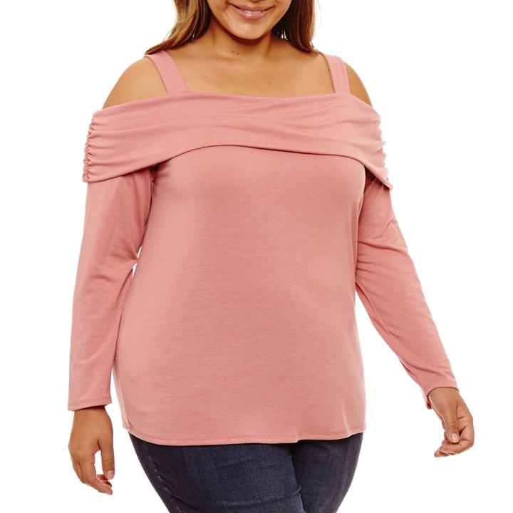 Boutique + Long Sleeve Off The Shoulder Knit Blouse-plus