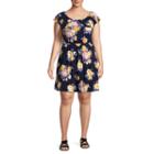 Arizona Short Sleeve Floral A-line Dress-juniors Plus