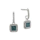 1/3 Ct. T.w. White And Color-enhanced Blue Diamond Sterling Silver Square Drop Earrings