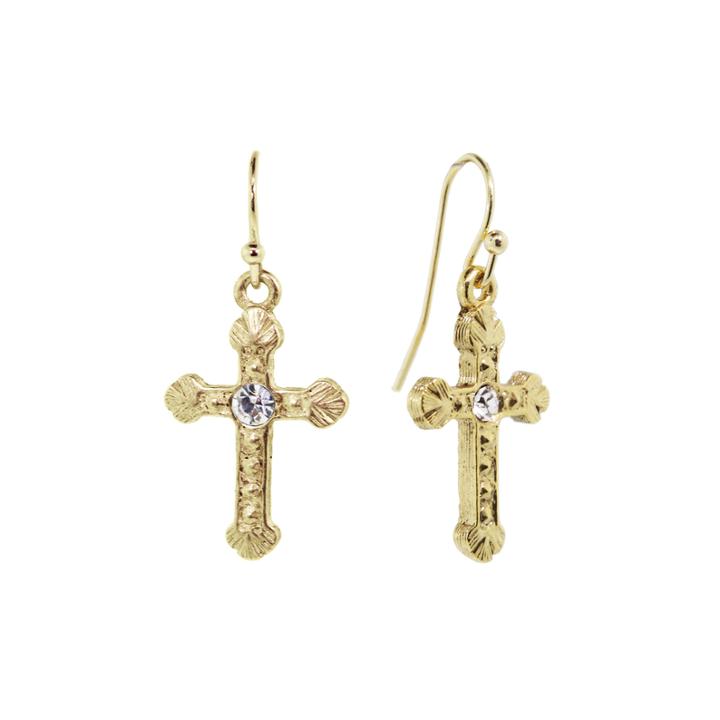 1928 Religious Jewelry Clear 14k Gold Over Brass Drop Earrings