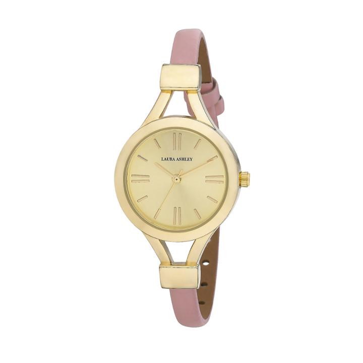 Laura Ashley Womens Pink Thin Strap Gold Case Watch La31011yg