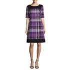 R & K Originals Elbow-sleeve Plaid Shift Dress