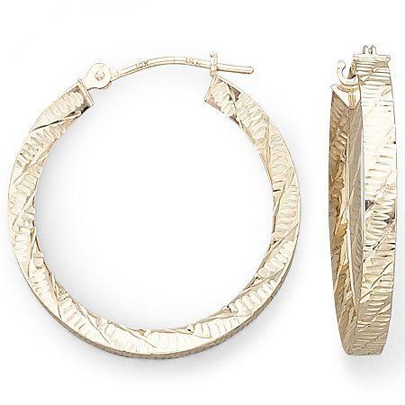 10k Gold Diamond-cut Hoop Earrings