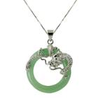 Green Jade Circle & Dragon Pendant Necklace