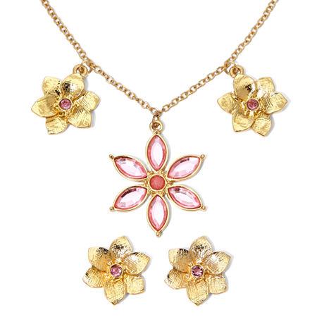 Liz Claiborne Pink Flower Necklace And Earring Set