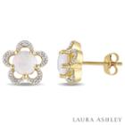 Laura Ashley Diamond Accent Round White Opal 10k Gold Stud Earrings