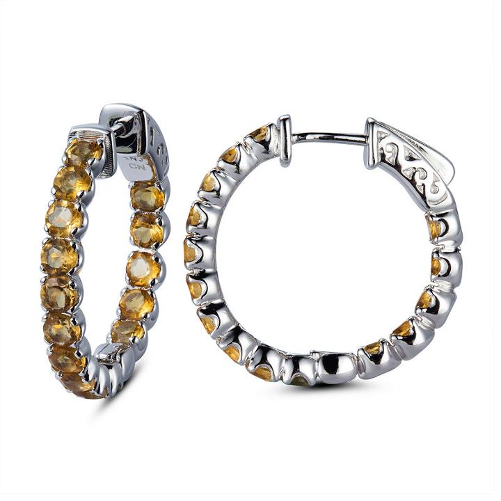 Genuine Yellow Citrine 25mm Hoop Earrings