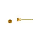 3mm Round Genuine Citrine 14k Yellow Gold Stud Earrings