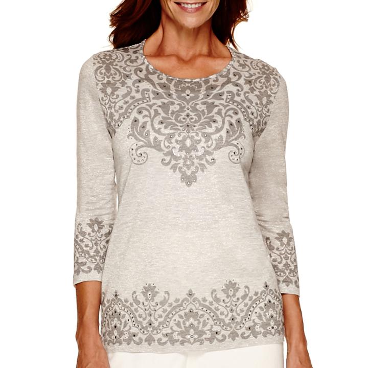 Alfred Dunner Alpine Lodge 3/4-sleeve Medallion Print Top