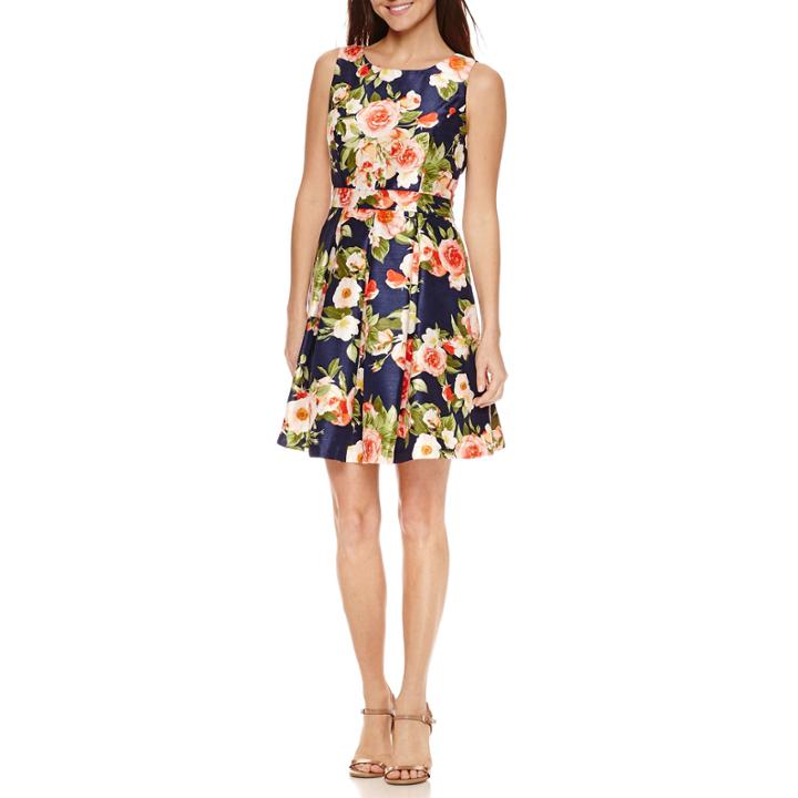 R & K Originals Sleeveless Floral Fit & Flare Dress-petites
