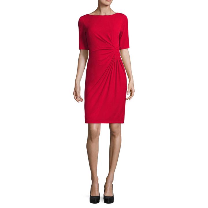 London Style Elbow Sleeve Sheath Dress-petites