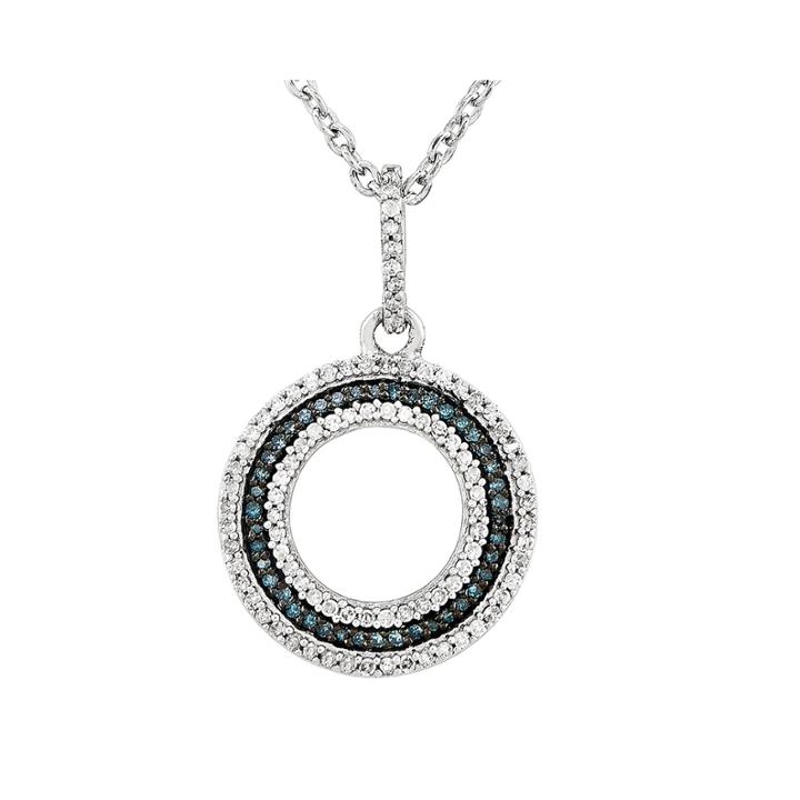 1/3 Ct. T.w. White And Color-enhanced Blue Diamond Sterling Silver Circle Pendant Necklace