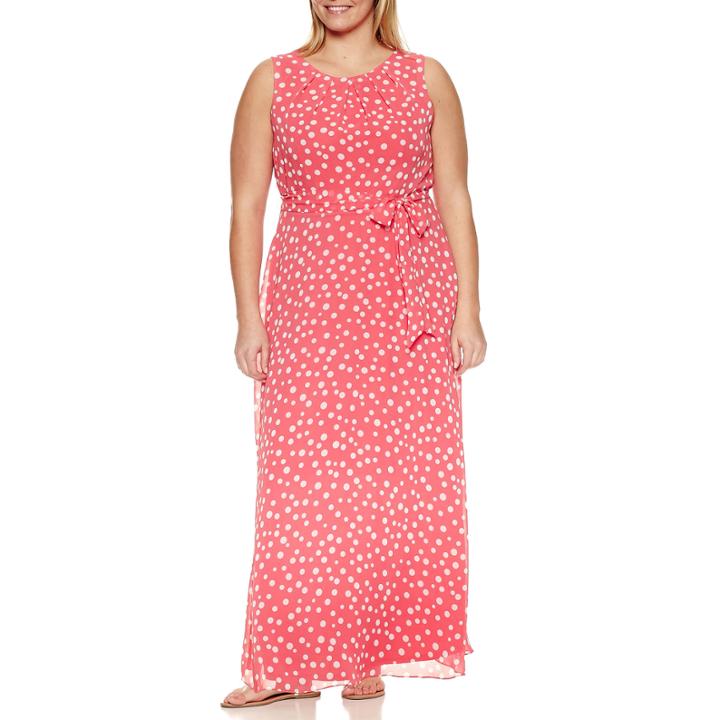 R & K Originals Sleeveless Tie Waist Dot Maxi Dress-plus