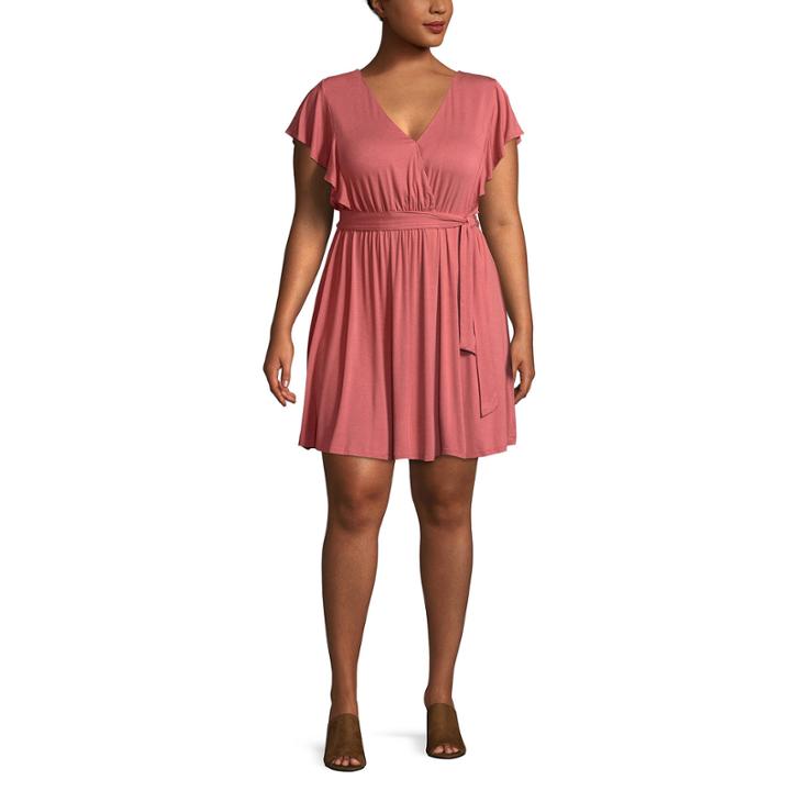 Self Esteem Short Sleeve Wrap Dress-juniors Plus