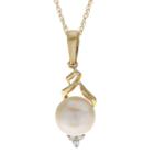Womens Diamond Accent Genuine White Cultured Freshwater Pearls 10k Gold Pendant Necklace