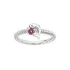 Genuine Pink Tourmaline And Diamond-accent Sterling Silver Stackable Dolphin Ring