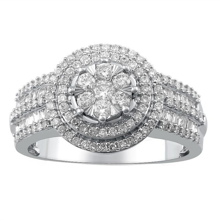 Diamond Blossom Womens 3/4 Ct. T.w. Genuine Diamond White 10k Gold Cocktail Ring