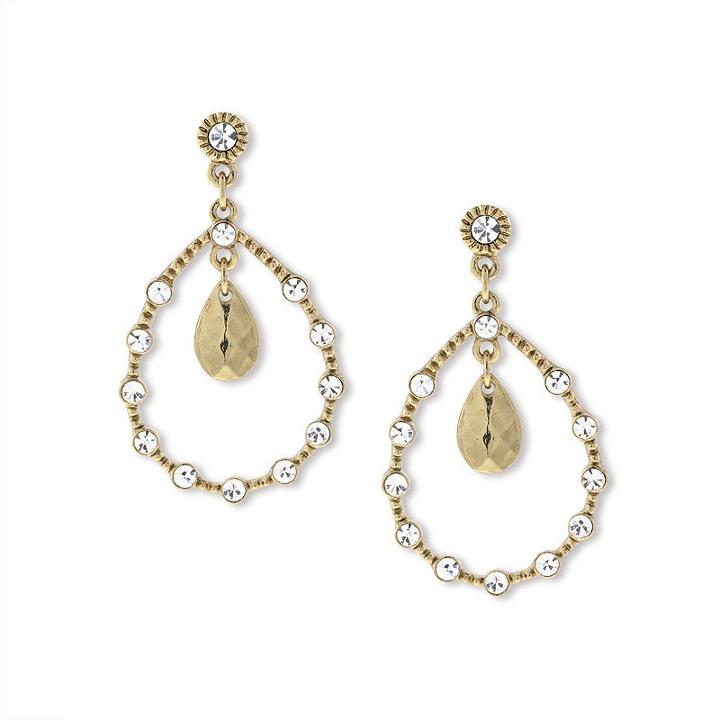 1928 Vintage Inspirations Clear Brass Hoop Earrings