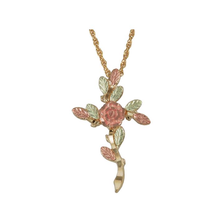 Black Hills Gold Cross Pendant, Vine Necklace