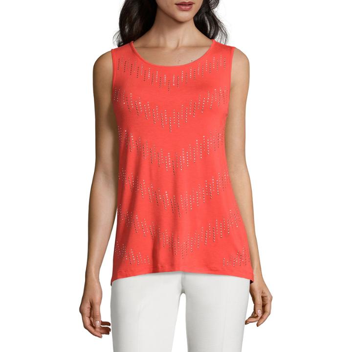 Worthington Blue Studded High-low-hem Tank Top
