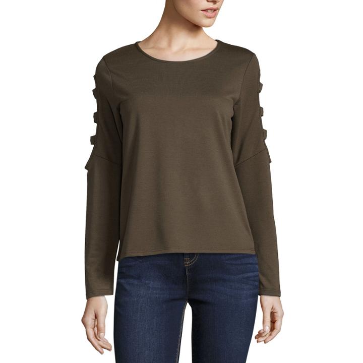 Derek Heart Long Sleeve Crew Neck French Terry Blouse-juniors