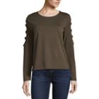 Derek Heart Long Sleeve Crew Neck French Terry Blouse-juniors