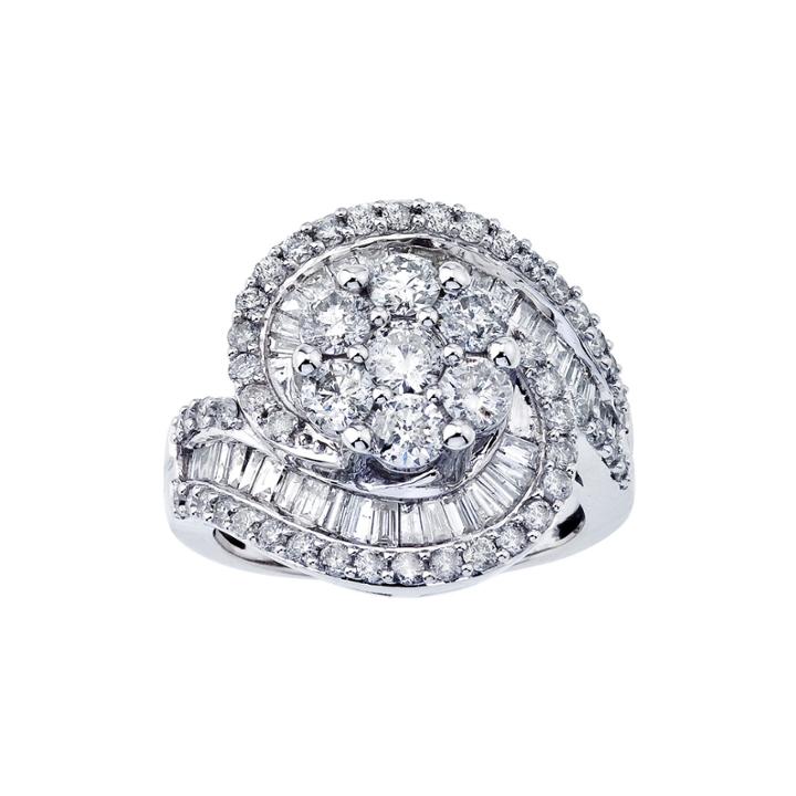 10k White Gold Diamond Blossom Swirl Ring