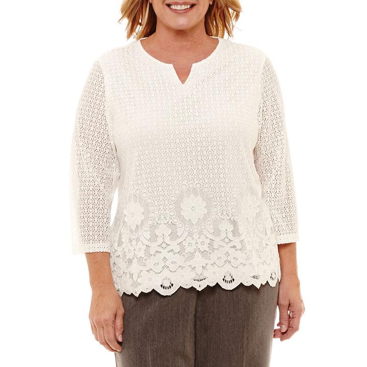 Alfred Dunner Lakeshore Drive Solid Lace Tee-plus