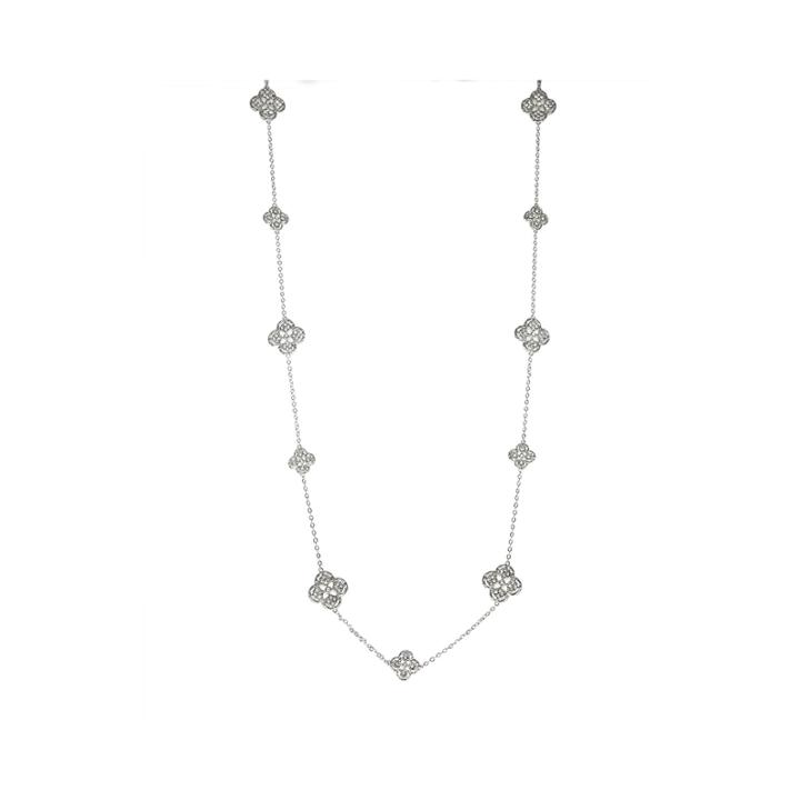 Jardin Crystal Silver-tone Filigree Trefoil Necklace