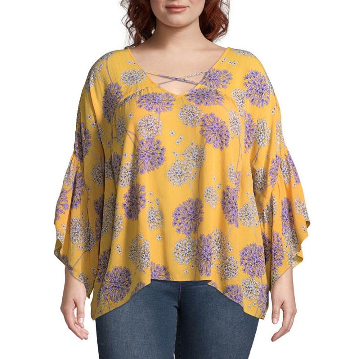 A.n.a 3/4 Sleeve Cross Neck Woven Blouse - Plus