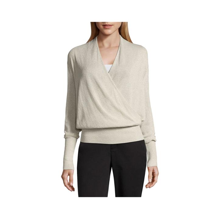 Liz Claiborne Long Sleeve Metallic Surplice Sweater