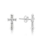 Sterling Silver Round White Crystal Cross Stud Earrings
