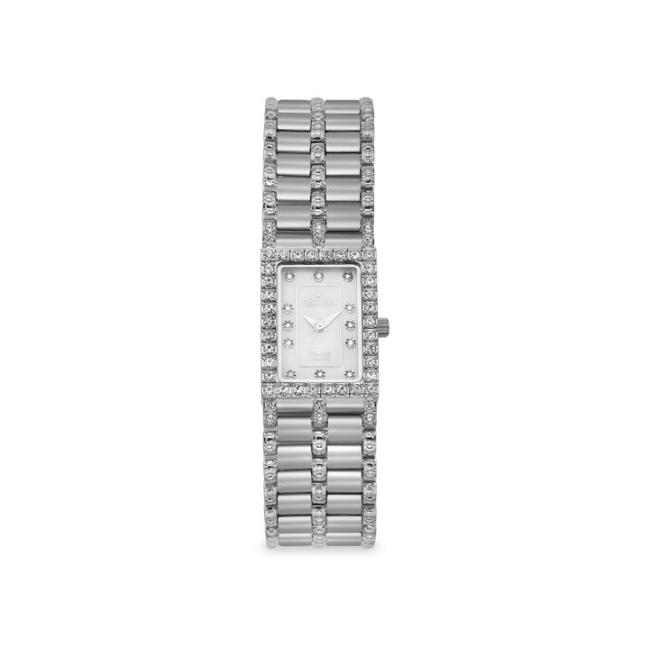 Croton Womens Diamond-accent Square Stainless Steel Bracelet Watch