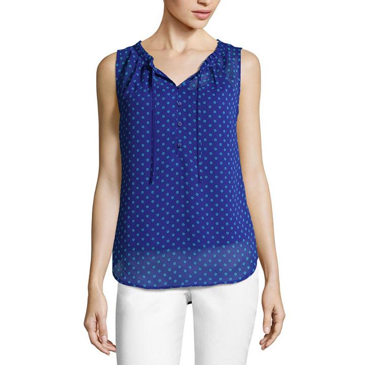 Liz Claiborne Ruffle Neck Henley Tank Top