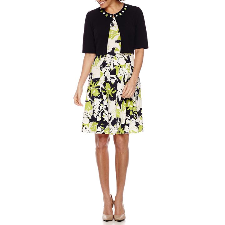 Perceptions 3/4 Sleeve Embellished Jacket Dress-petites