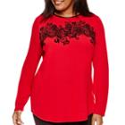 Worthington Long-sleeve Flocked T-shirt - Plus